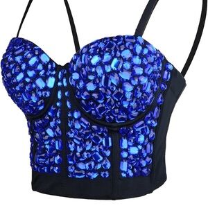 ELLACCI Women's Sexy Rhinestone Punk Bustier Crop Top Push Up Corset Bra Black
